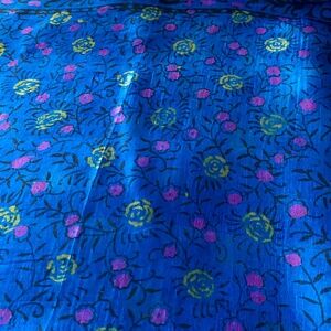 Silk Square Scarf in Bright blue with Pink. Made in India. 30 by 30